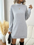 Turtleneck Dropped Shoulder Long Sleeve Mini Dress - Trendsi