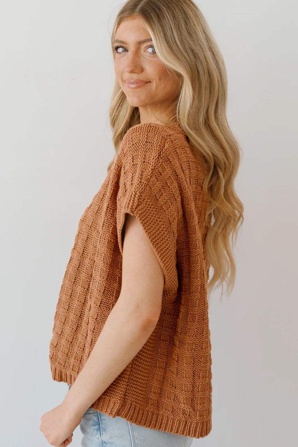 Round Neck Cap Sleeve Sweater Vest - Trendsi - Flyclothing LLC