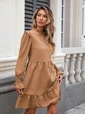 Frill Mock Neck Long Sleeve Dress - Trendsi
