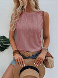 Eyelet Round Neck Tank - Trendsi - Flyclothing LLC