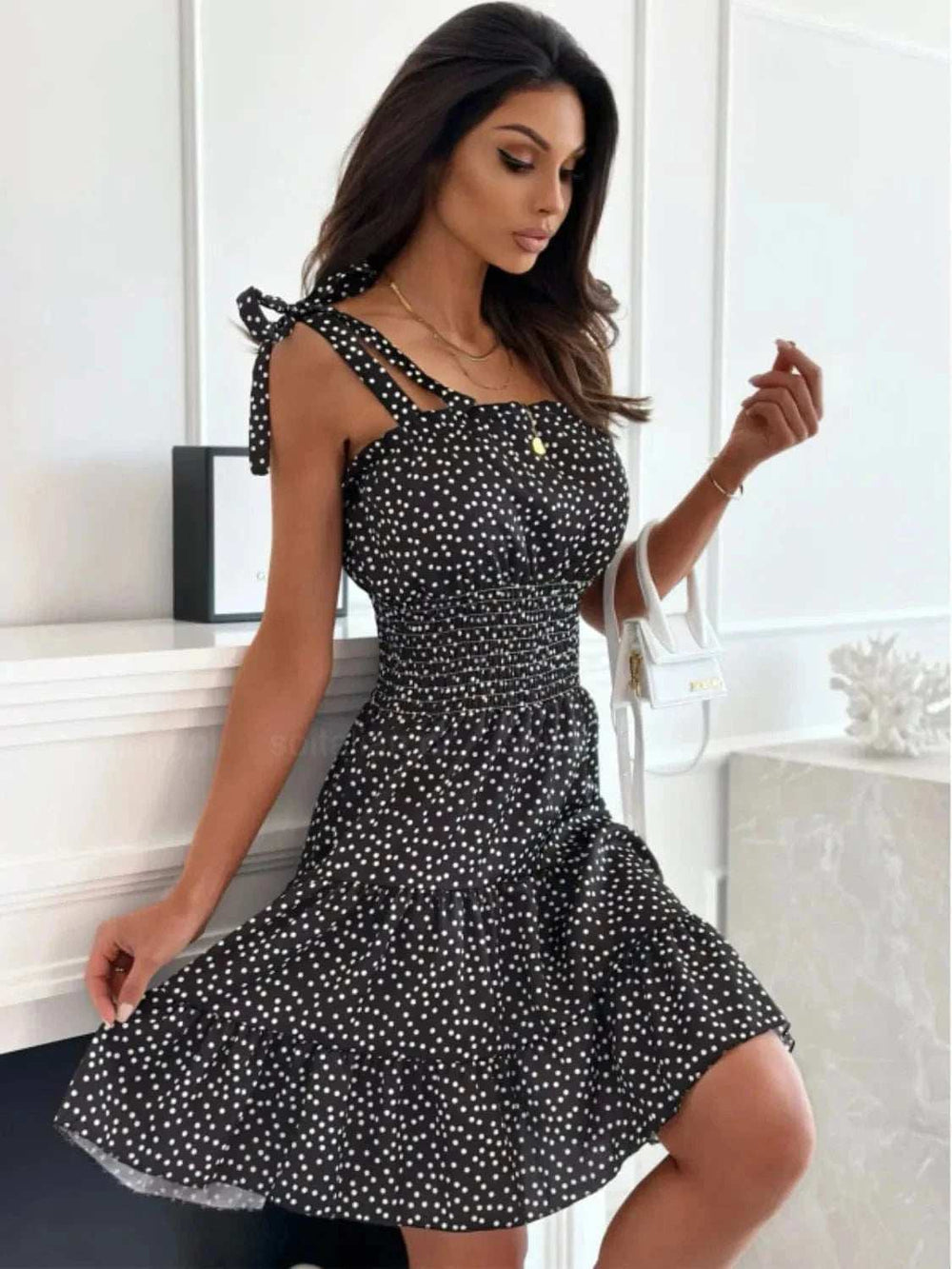 Polka Dot Square Neck Mini Cami Dress - Trendsi - Flyclothing LLC