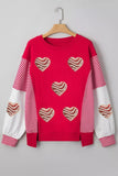 Color Block Striped Patchwork Valentines Day Sequin Heart Graphic Sweatshirt - Trendsi - Flyclothing LLC
