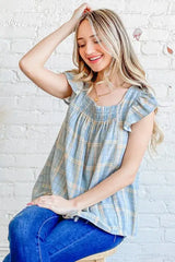 And The Why Plaid Print Smocked Detail Ruffle Baby Doll Top - Trendsi - Flyclothing LLC