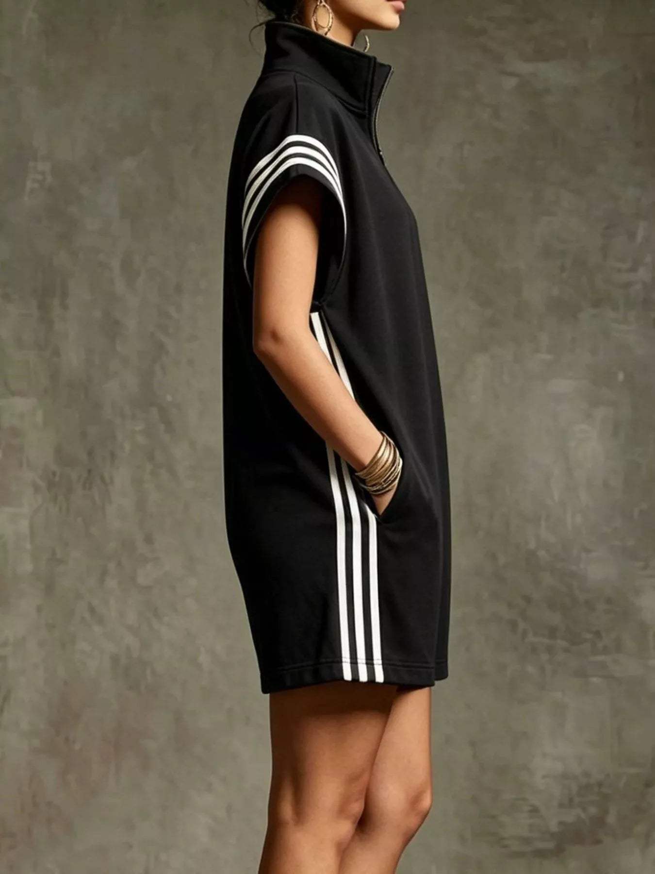 Striped Zip Front Short Sleeve Romper - Trendsi - Flyclothing LLC