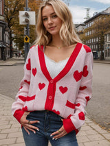 Heart Button Up Dropped Shoulder Long Sleeve Cardigan - Trendsi - Flyclothing LLC
