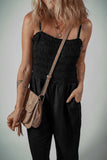 Smocked Spaghetti Straps Wide Leg Jumpsuit - Trendsi - Flyclothing LLC