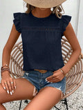 Eyelet Round Neck Cap Sleeve Top - Trendsi - Flyclothing LLC