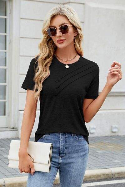 Round Neck Short Sleeve T-Shirt - Trendsi - Flyclothing LLC
