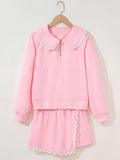 Peter Pan Lace Embellished Neck Sweatshirt and Skirt Two Piece Set - Trendsi - Flyclothing LLC