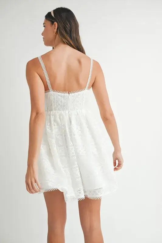 MABLE Eyelet Lace Babydoll Mini Cami Dress - Trendsi - Flyclothing LLC