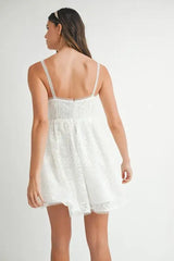 MABLE Eyelet Lace Babydoll Mini Cami Dress - Trendsi - Flyclothing LLC