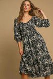 Umgee Ruffle Hem Flower Printed V-Neck Dress - Trendsi