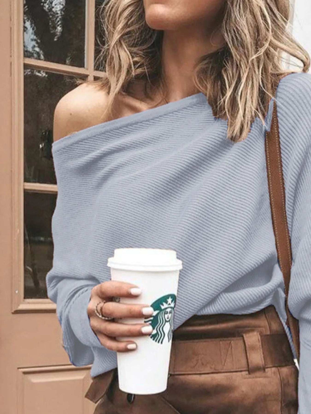 Full Size One-Shoulder Ribbed Sweater Plus Size - Trendsi - Flyclothing LLC