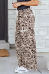 Leopard Print Wide-Leg Pants with Drawstring - Trendsi - Flyclothing LLC