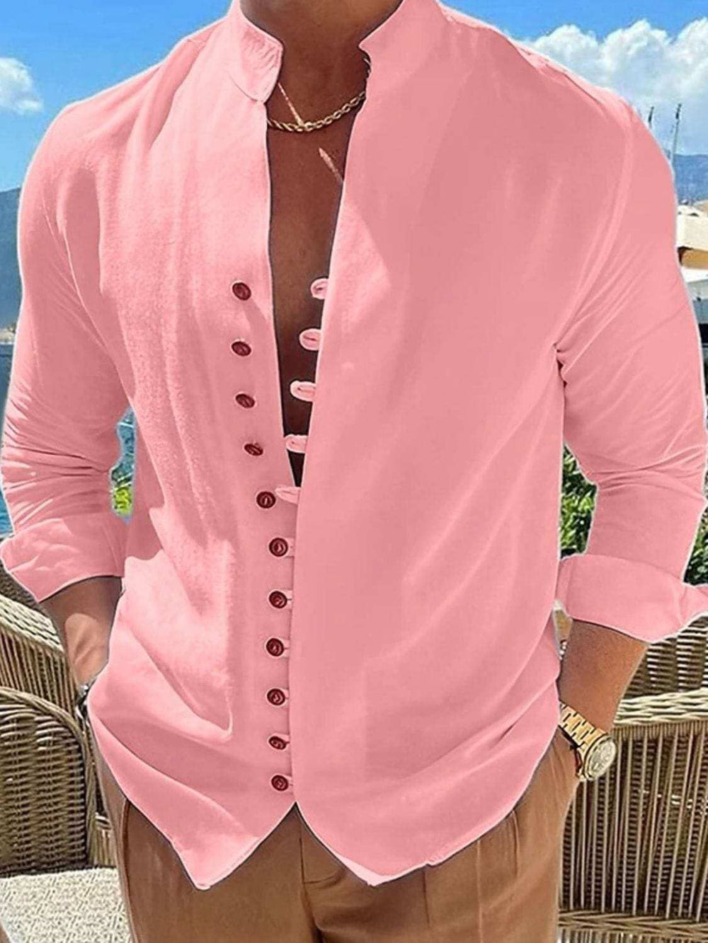 Men's Full Size Button Front Long Sleeve Shirt Plus Size - Trendsi - Flyclothing LLC