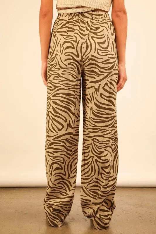 VERY J Animal Print Linen Wide Leg Pants - Trendsi - Flyclothing LLC