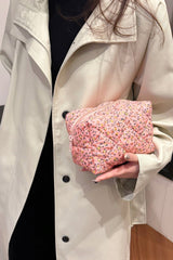 Floral Quilted Clutch with Plaid Lining - Trendsi