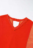 Studded Waffle-Knit V-Neck Long Sleeve Top - Trendsi - Flyclothing LLC