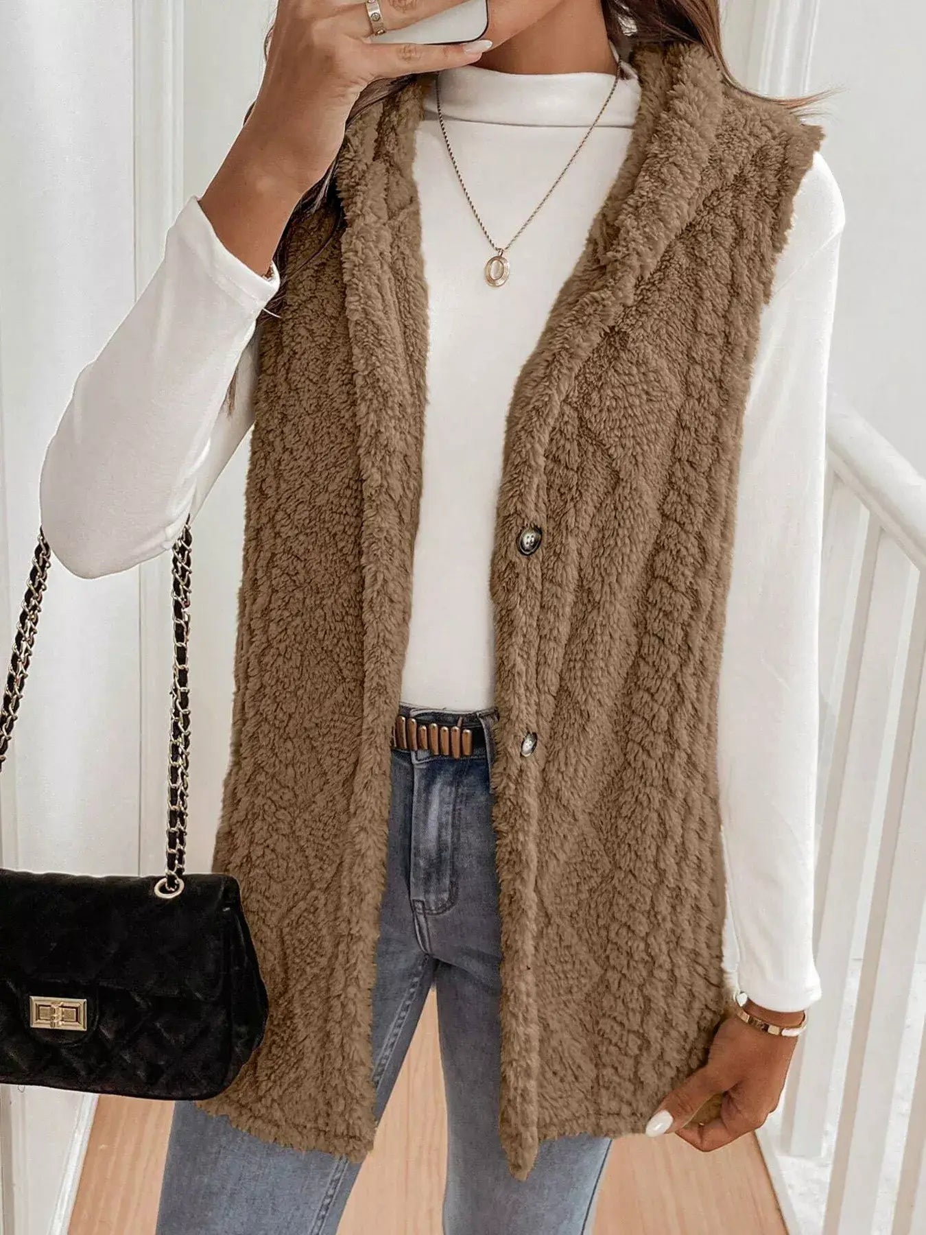 Cozy Sherpa Fleece Hooded Vest Coat - Trendsi - Flyclothing LLC