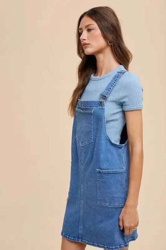 Annie Wear Wide Strap Denim Overall Dress with Pockets - Trendsi - Flyclothing LLC