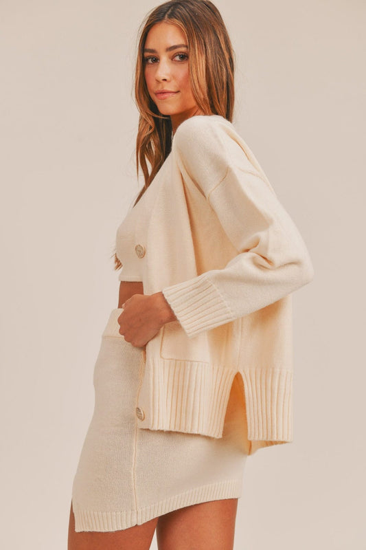 MABLE 3 Pieces Sweater Set with Crop Cami, Mini Skirt, Cardigan - Trendsi