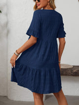 Mandy Ruffled Ruched Round Neck Half Sleeve Dress - Trendsi - Flyclothing LLC