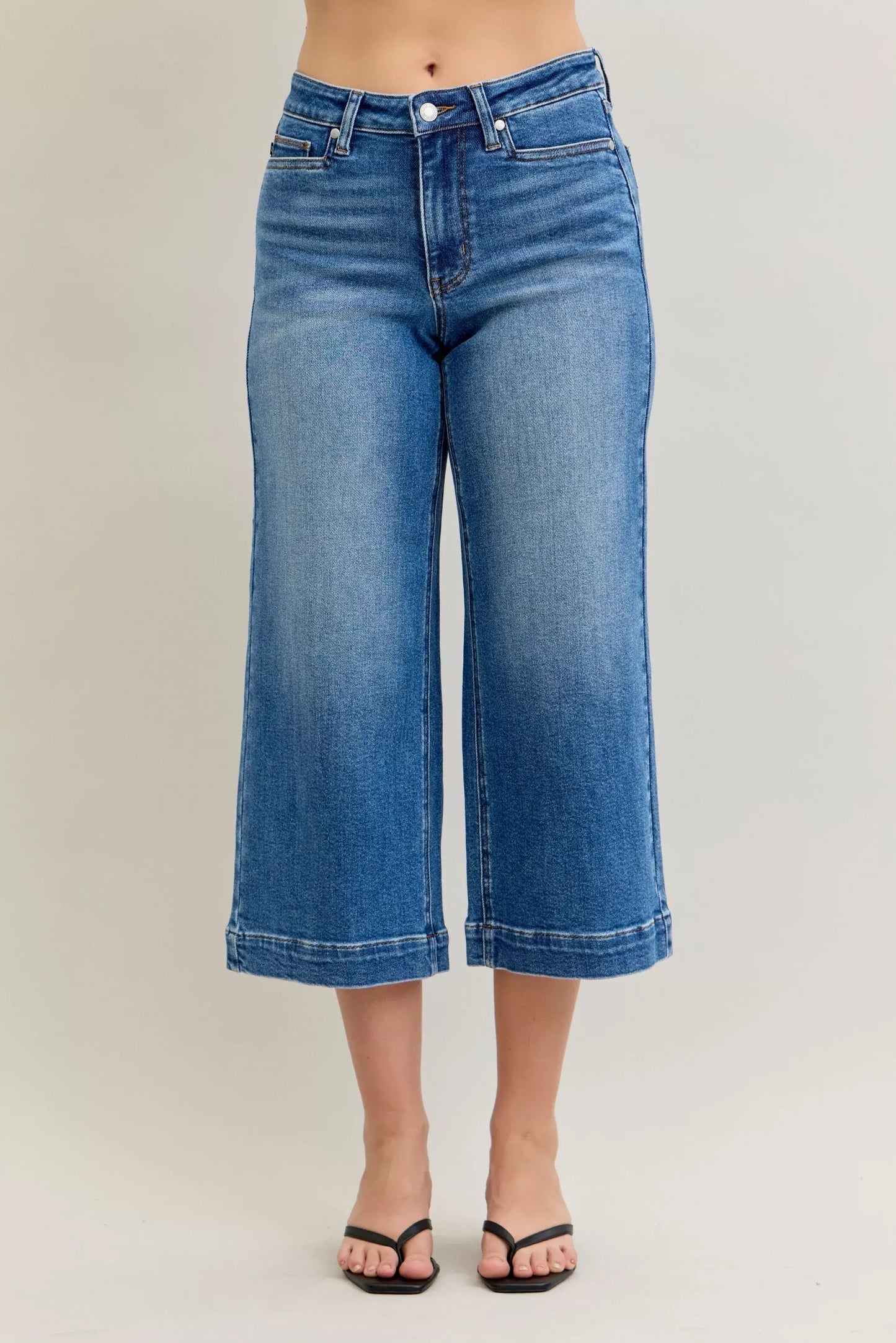 Judy Blue Mid Rise Crop Wide Leg Jeans - Trendsi - Flyclothing LLC