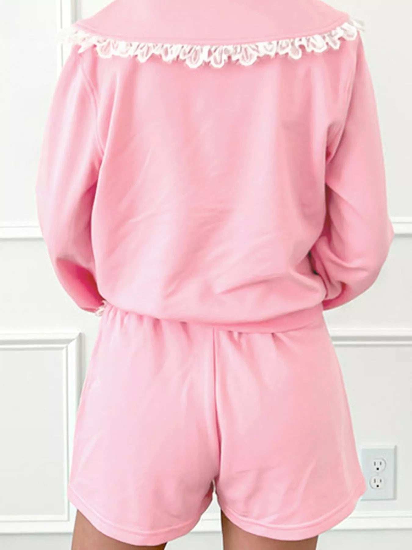 Peter Pan Lace Embellished Neck Sweatshirt and Skirt Two Piece Set - Trendsi - Flyclothing LLC