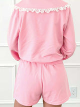 Peter Pan Lace Embellished Neck Sweatshirt and Skirt Two Piece Set - Trendsi - Flyclothing LLC