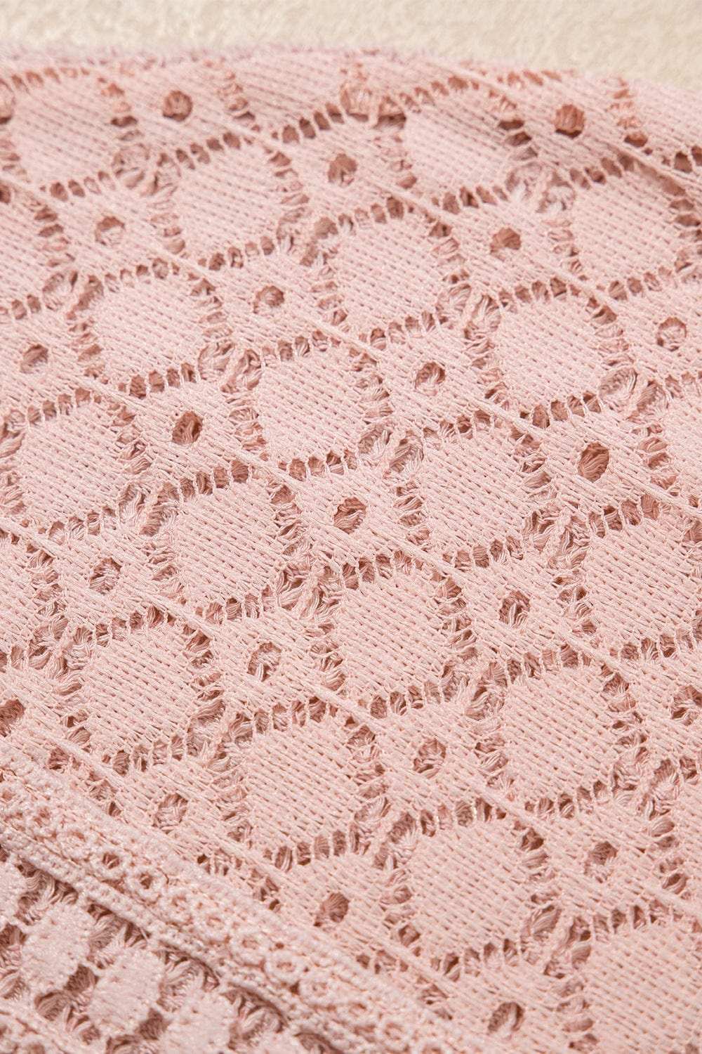 Lace Patchwork Waffle Short Sleeve Knit Top - Trendsi - Flyclothing LLC