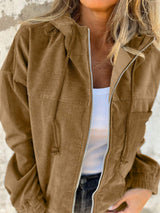 Drawstring Zip Up Long Sleeve Hooded Jacket - Trendsi - Flyclothing LLC