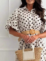 Polka Dot Puff Sleeve Midi Dress - Trendsi - Flyclothing LLC