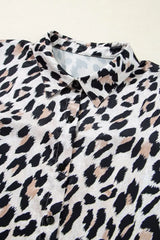 Leopard Print Buttoned 3/4 Sleeve Loose Fit Shirt - Trendsi - Flyclothing LLC