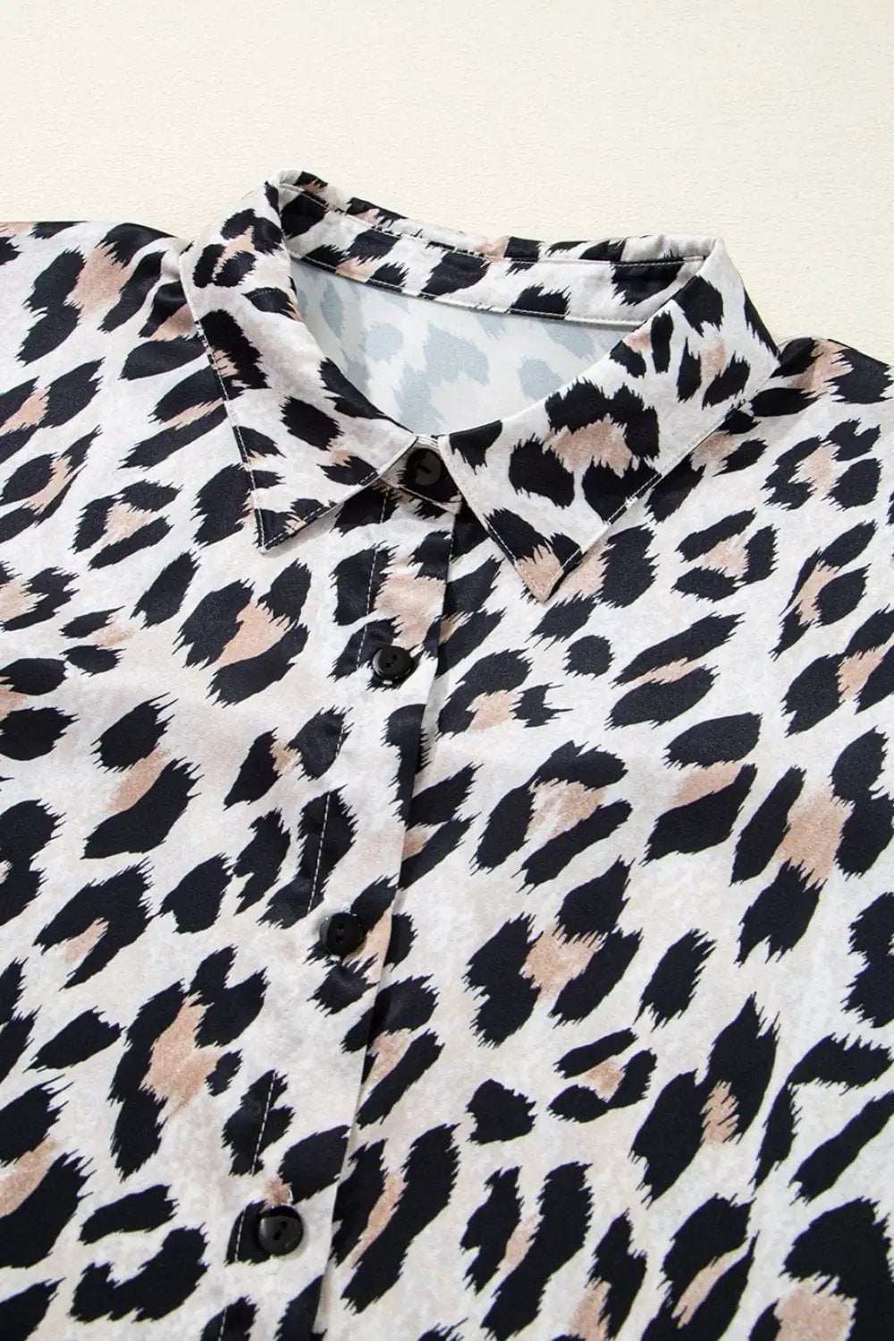 Leopard Print Buttoned 3/4 Sleeve Loose Fit Shirt - Trendsi - Flyclothing LLC
