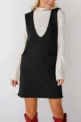 Lovelet Pocketed V-Neck Mini Sweater Overall Dress - Trendsi - Flyclothing LLC