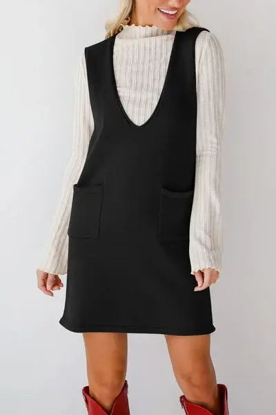 Lovelet Pocketed V-Neck Mini Sweater Overall Dress - Trendsi - Flyclothing LLC