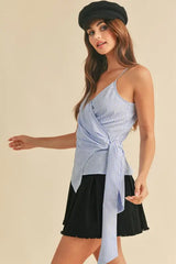 Aemi + Co Side Knotted Surplice Striped Cami - Trendsi - Flyclothing LLC