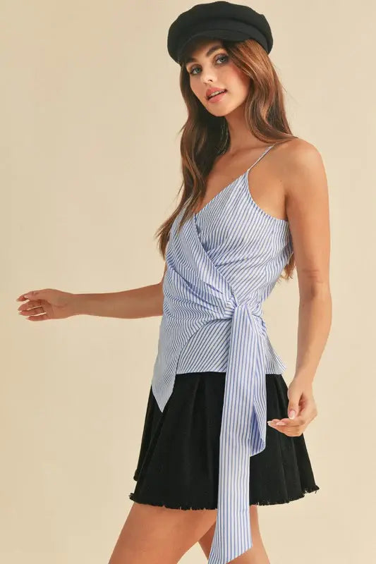Aemi + Co Side Knotted Surplice Striped Cami - Trendsi - Flyclothing LLC