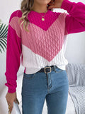 Contrast Round Neck Long Sleeve Sweater - Trendsi - Flyclothing LLC