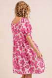 BiBi Printed Square Neck Puff Sleeve Mini Dress - Trendsi