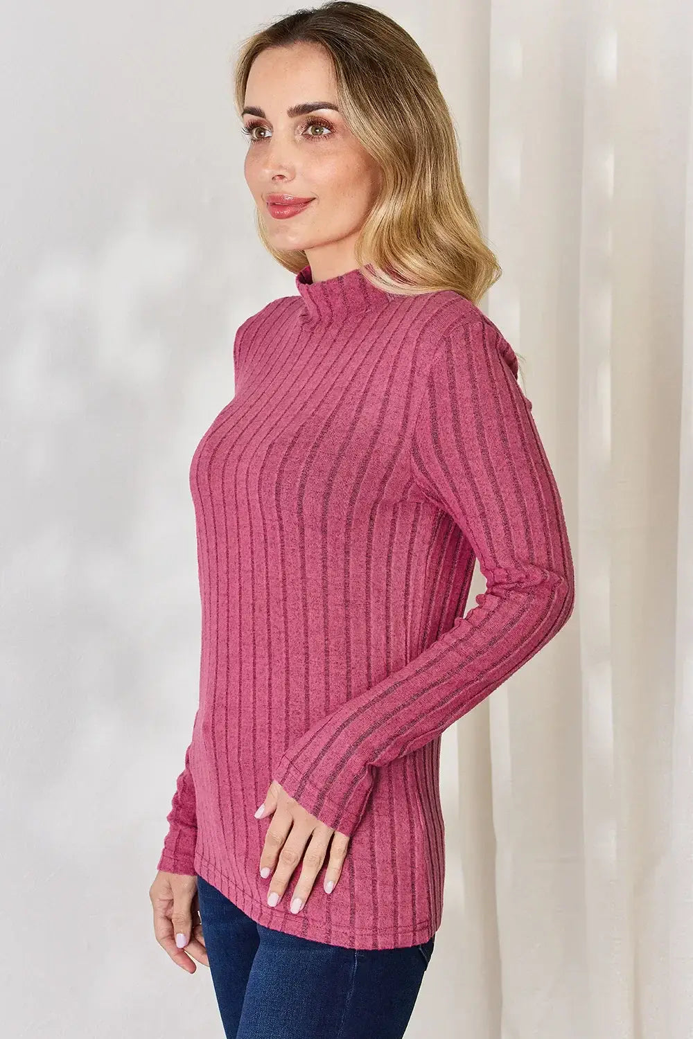 Basic Bae Full Size Ribbed Mock Neck Long Sleeve T-Shirt - ShopBasicbae - Flyclothing LLC