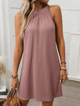 Textured Grecian Neck Mini Dress - Trendsi - Flyclothing LLC
