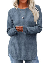 Ribbed Knit Long Sleeve T-Shirt - Trendsi - Flyclothing LLC