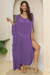 V-Neck Three-Quarter Sleeve Cover-Up - Trendsi - Flyclothing LLC
