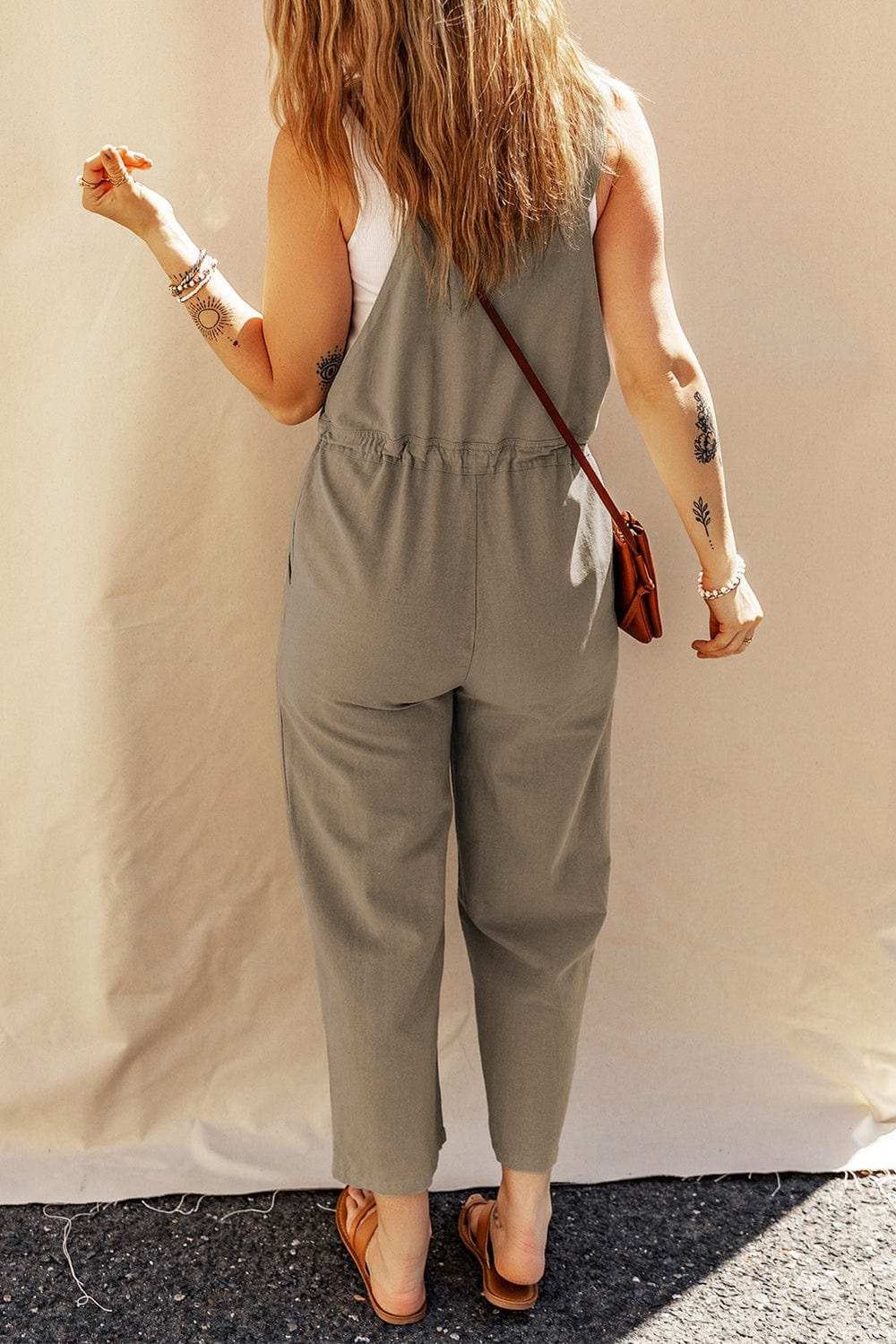 Drawstring Wide Strap Overalls with Pockets - Trendsi - Flyclothing LLC