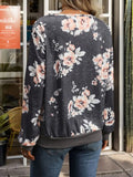 Printed V-Neck Long Sleeve Sweatshirt - Trendsi