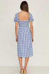 Full Size Slit Plaid Short Sleeve Midi Dress - Trendsi - Flyclothing LLC