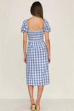 Full Size Slit Plaid Short Sleeve Midi Dress - Trendsi - Flyclothing LLC
