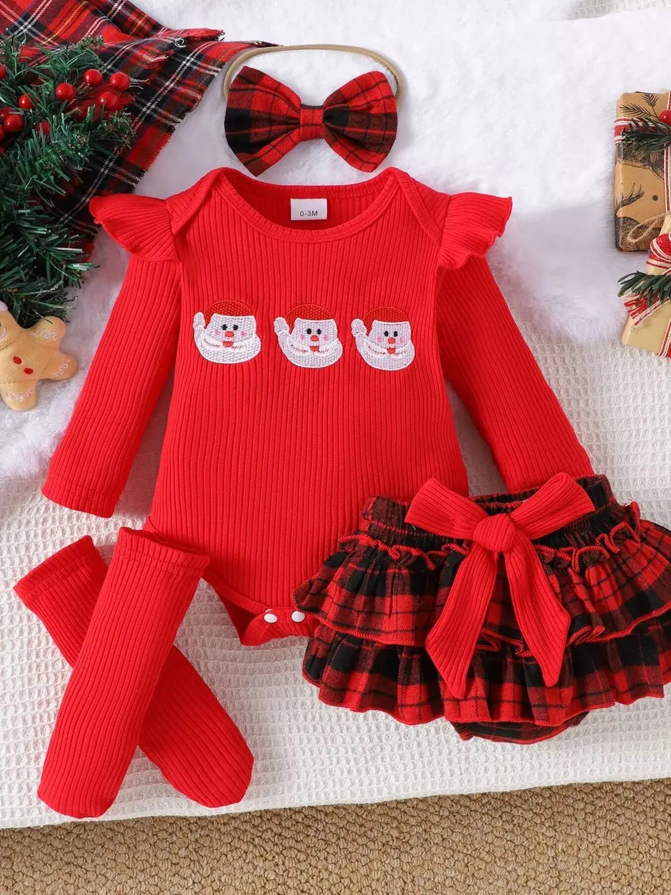 Children's Christmas Ruffle Trim 4-Piece Set - Trendsi - Flyclothing LLC