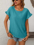Mandy Eyelet Round Neck Short Sleeve Top - Trendsi - Flyclothing LLC
